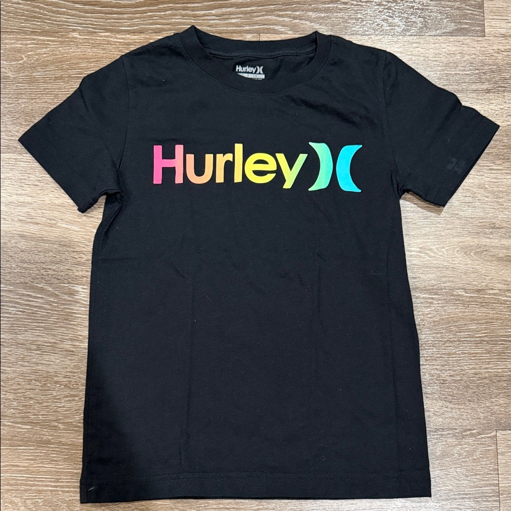 Hurley Kids Black Tee with Colorful Logo